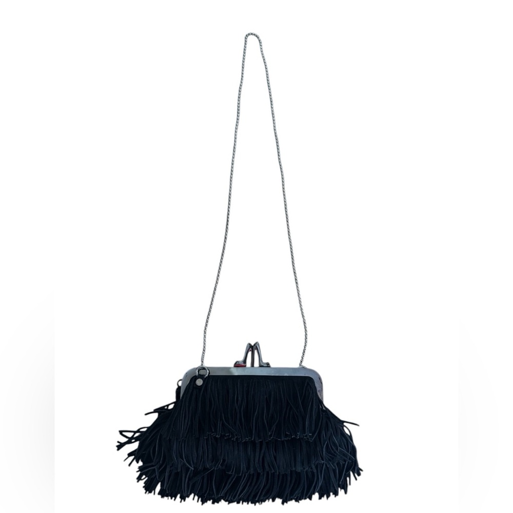 RARE Christian Louboutin Black Suede Fringed Crossboby Bag